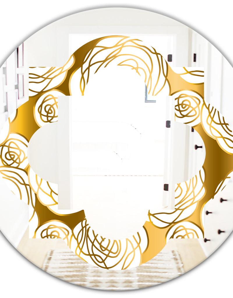 DesignQ Golden Floral III - Modern Round Or Oval Wall Mirror - Quatrefoil