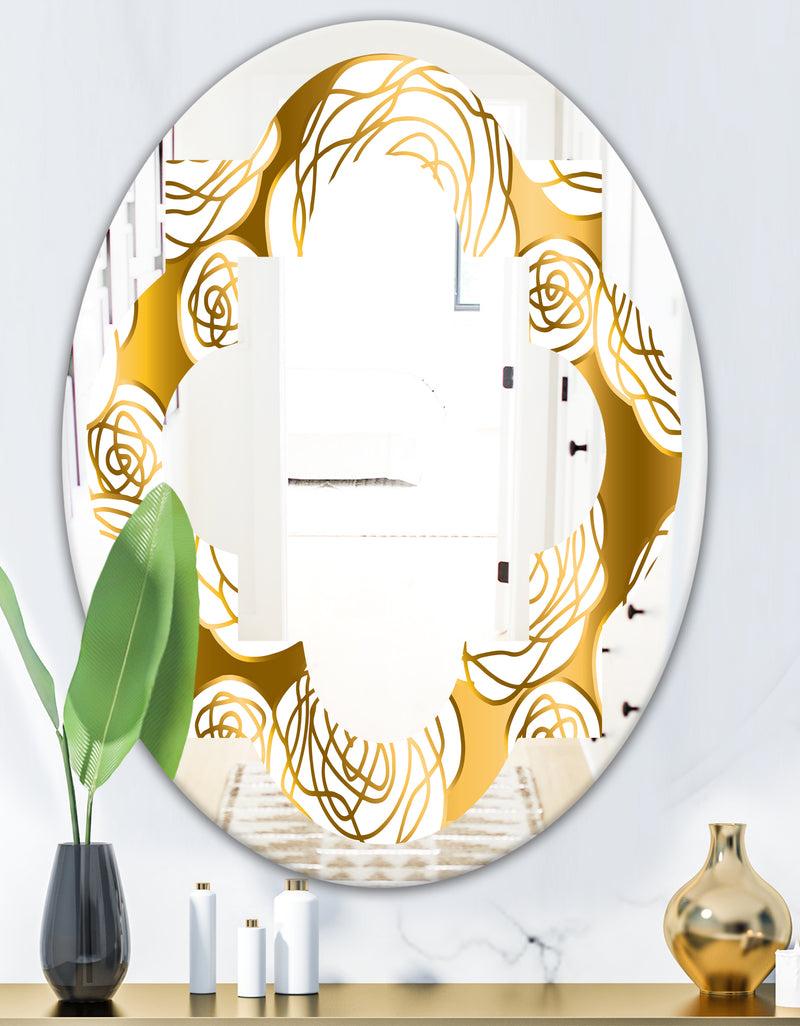 DesignQ Golden Floral III - Modern Round Or Oval Wall Mirror - Quatrefoil
