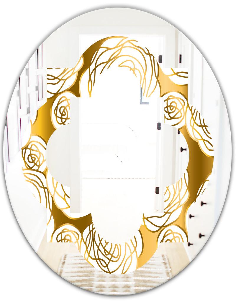 DesignQ Golden Floral III - Modern Round Or Oval Wall Mirror - Quatrefoil