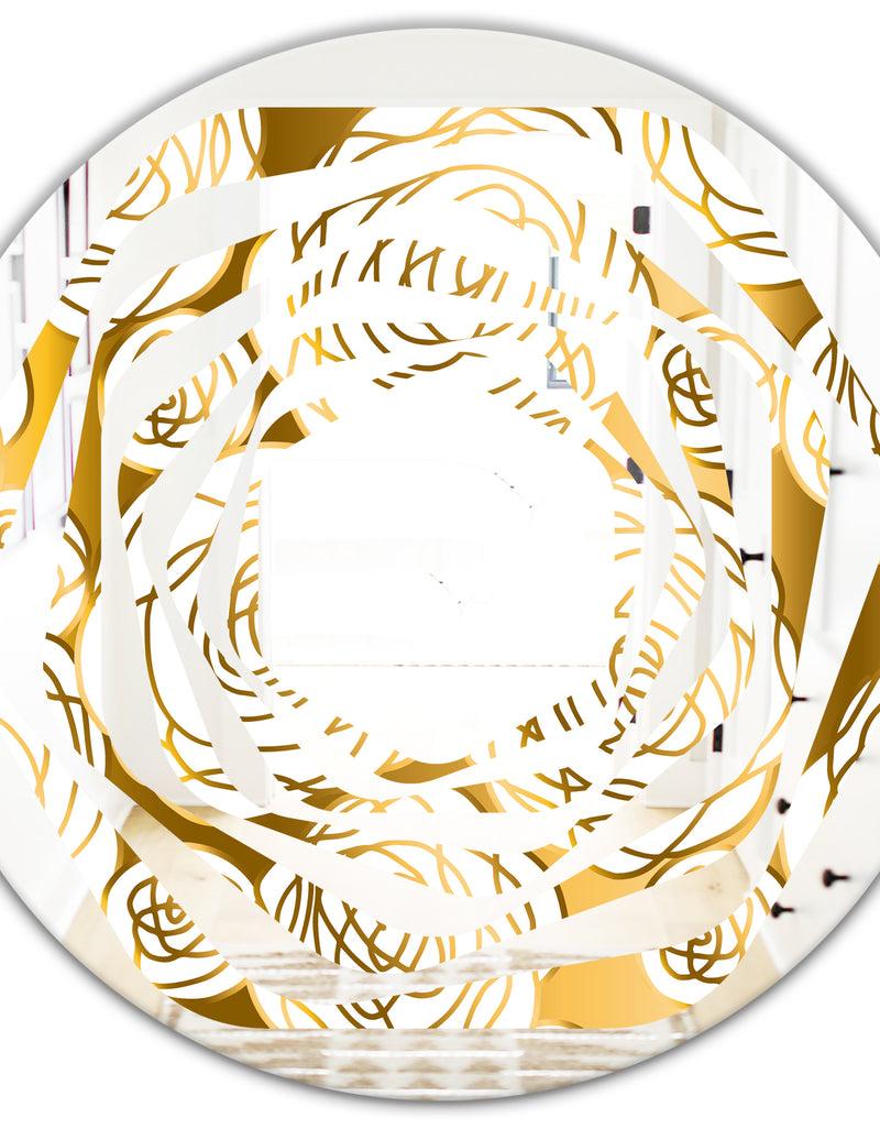 DesignQ Golden Floral III - Modern Round Or Oval Wall Mirror - Whirl