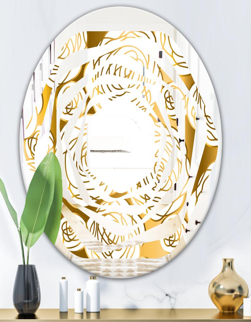 DesignQ Golden Floral III - Modern Round Or Oval Wall Mirror - Whirl