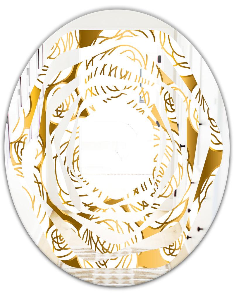 DesignQ Golden Floral III - Modern Round Or Oval Wall Mirror - Whirl
