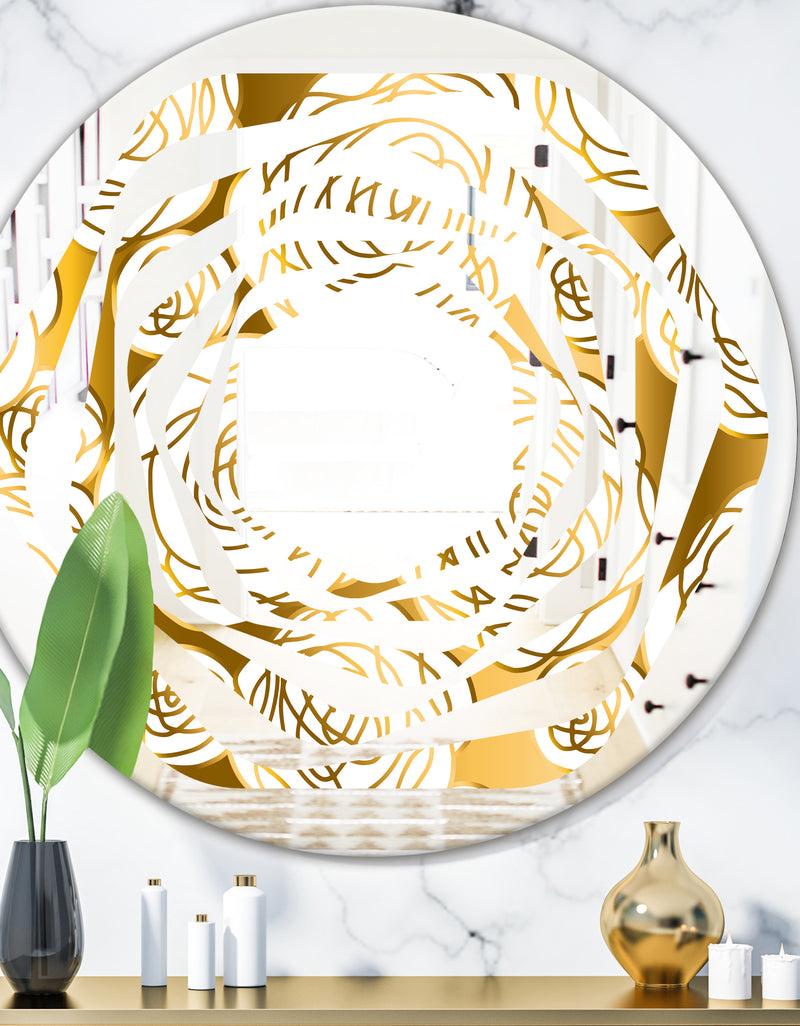 DesignQ Golden Floral III - Modern Round or Oval Wall Mirror - Whirl