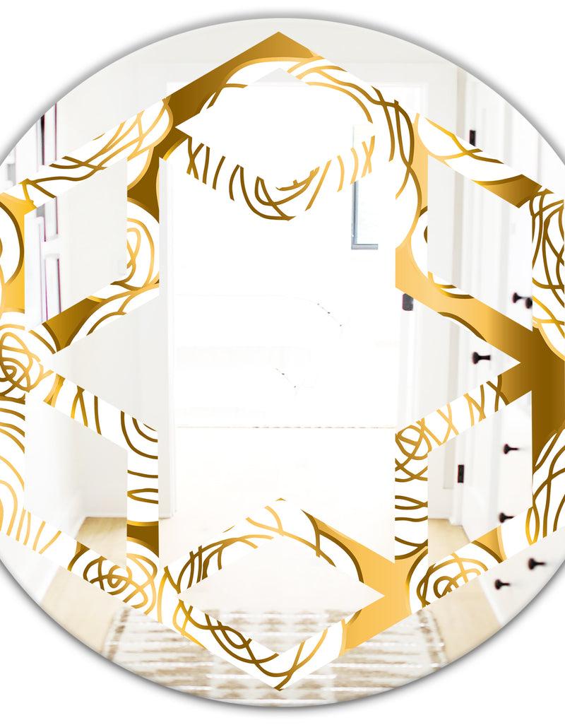 DesignQ Golden Floral III - Modern Round Or Oval Wall Mirror - Hexagon Star