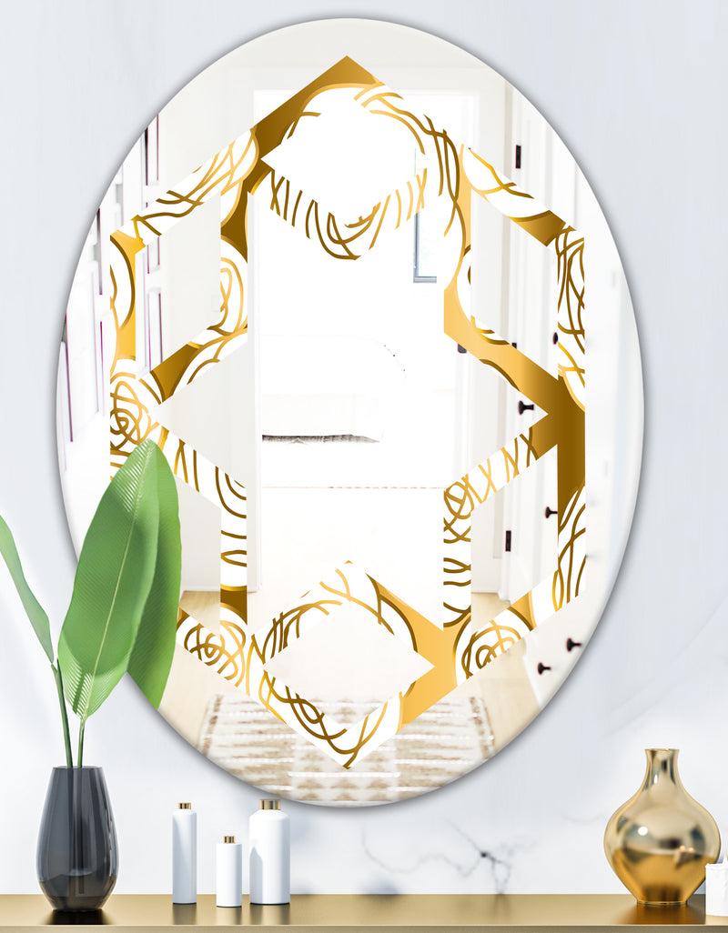 DesignQ Golden Floral III - Modern Round Or Oval Wall Mirror - Hexagon Star