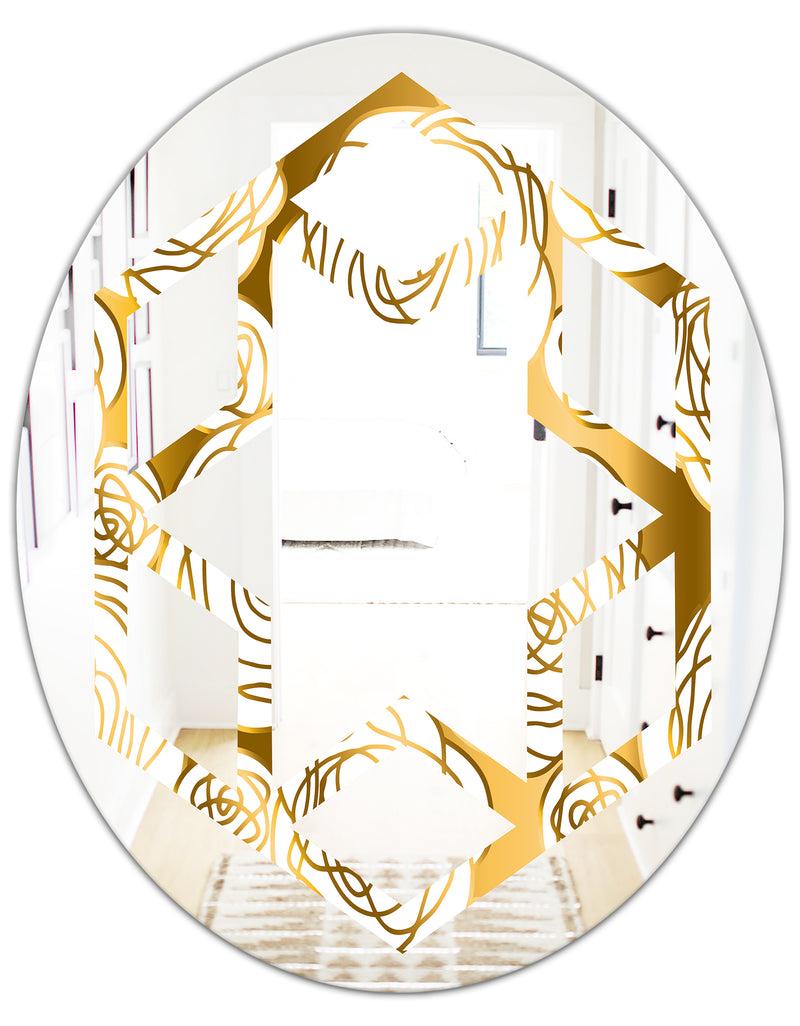 DesignQ Golden Floral III - Modern Round Or Oval Wall Mirror - Hexagon Star