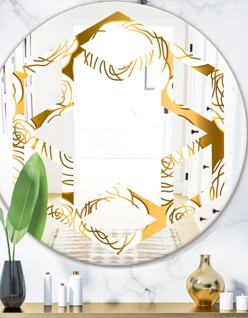 DesignQ Golden Floral III - Modern Round or Oval Wall Mirror - Hexagon Star