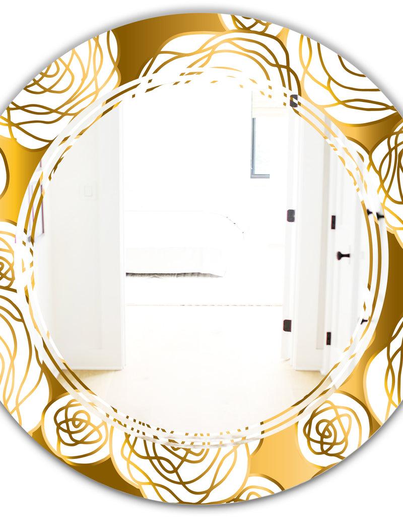 DesignQ Golden Floral III - Modern Round Or Oval Wall Mirror - Triple C