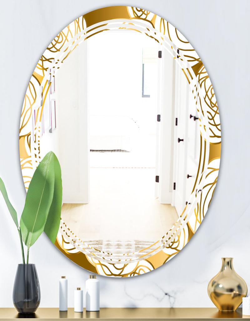 DesignQ Golden Floral III - Modern Round Or Oval Wall Mirror - Triple C