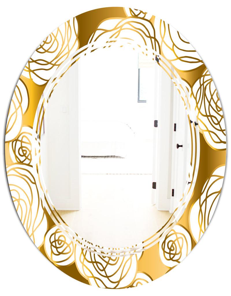 DesignQ Golden Floral III - Modern Round Or Oval Wall Mirror - Triple C