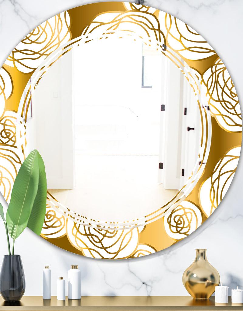 DesignQ Golden Floral III - Modern Round or Oval Wall Mirror - Triple C