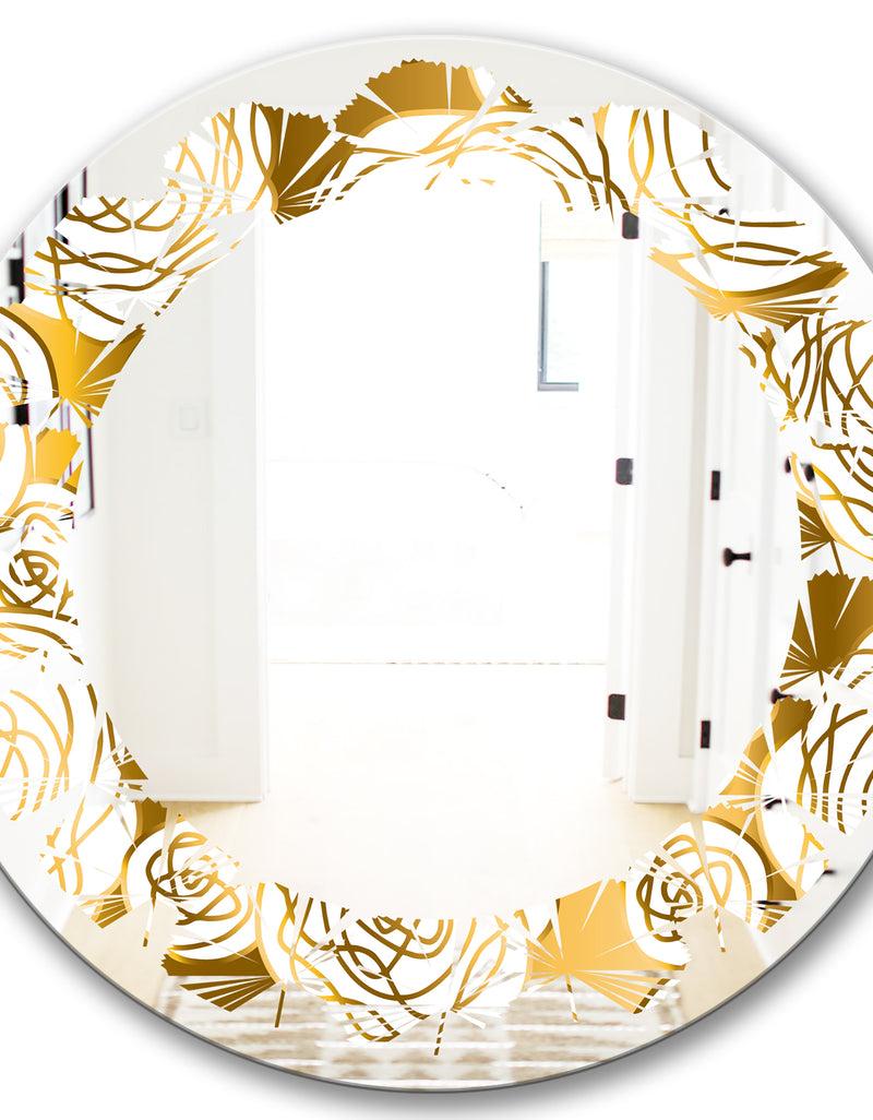 DesignQ Golden Floral III - Modern Round Or Oval Wall Mirror - Leaves