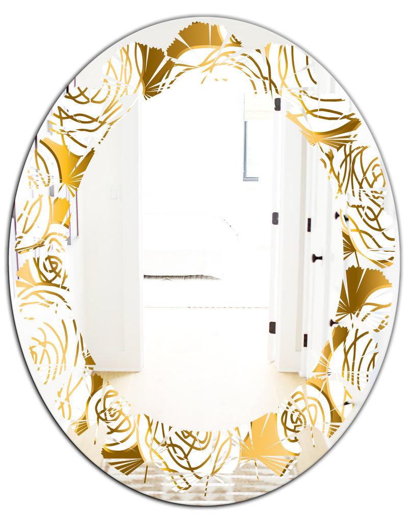 DesignQ Golden Floral III - Modern Round Or Oval Wall Mirror - Leaves
