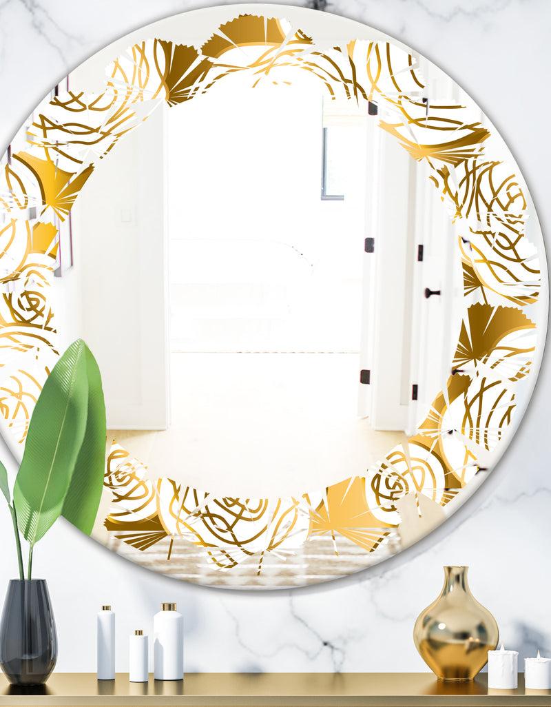 DesignQ Golden Floral III - Modern Round or Oval Wall Mirror - Leaves