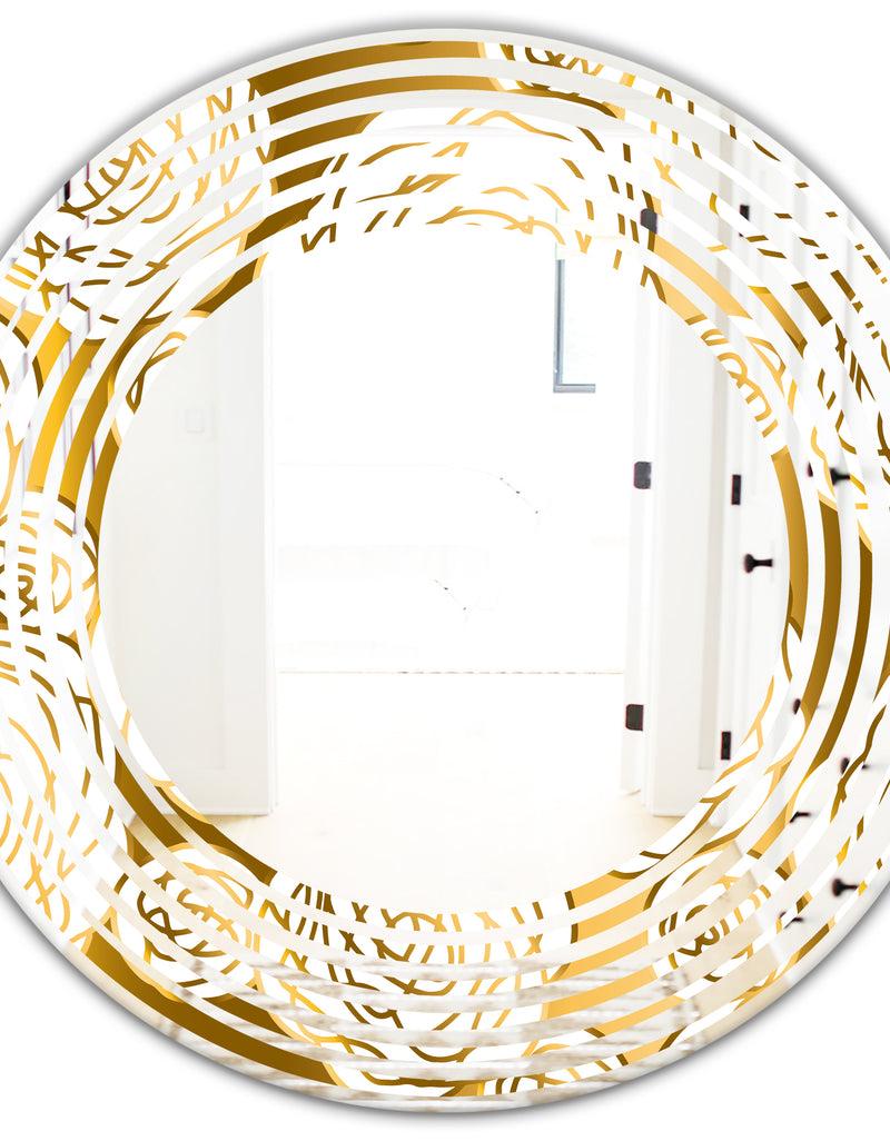 DesignQ Golden Floral III - Modern Round Or Oval Wall Mirror - Wave