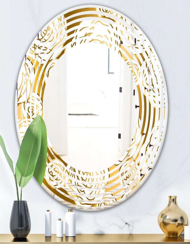 DesignQ Golden Floral III - Modern Round Or Oval Wall Mirror - Wave