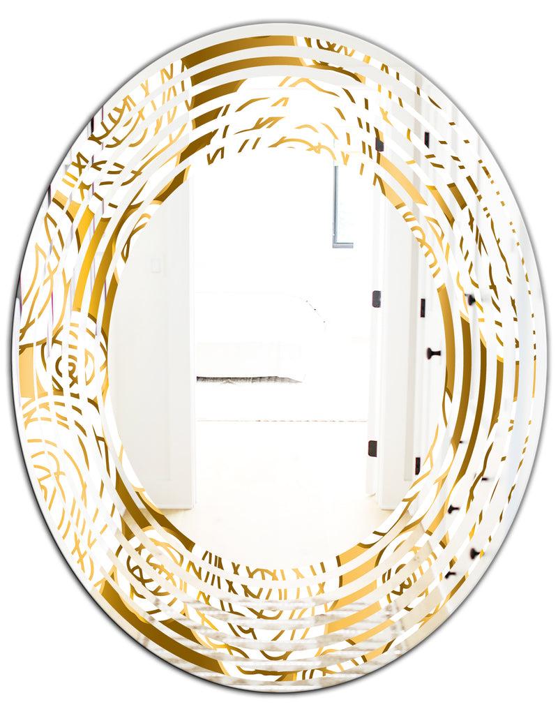 DesignQ Golden Floral III - Modern Round Or Oval Wall Mirror - Wave
