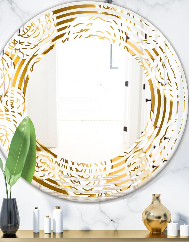 DesignQ Golden Floral III - Modern Round or Oval Wall Mirror - Wave