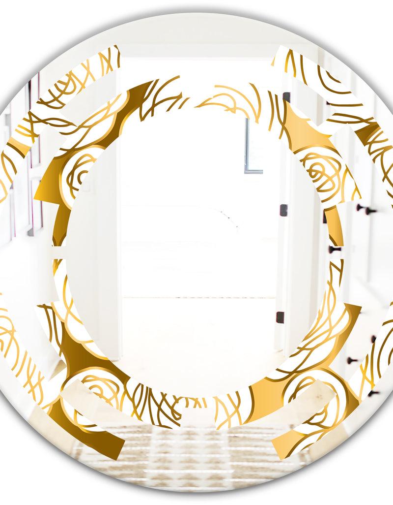 DesignQ Golden Floral III - Modern Round Or Oval Wall Mirror - Space