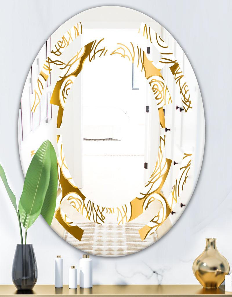DesignQ Golden Floral III - Modern Round Or Oval Wall Mirror - Space