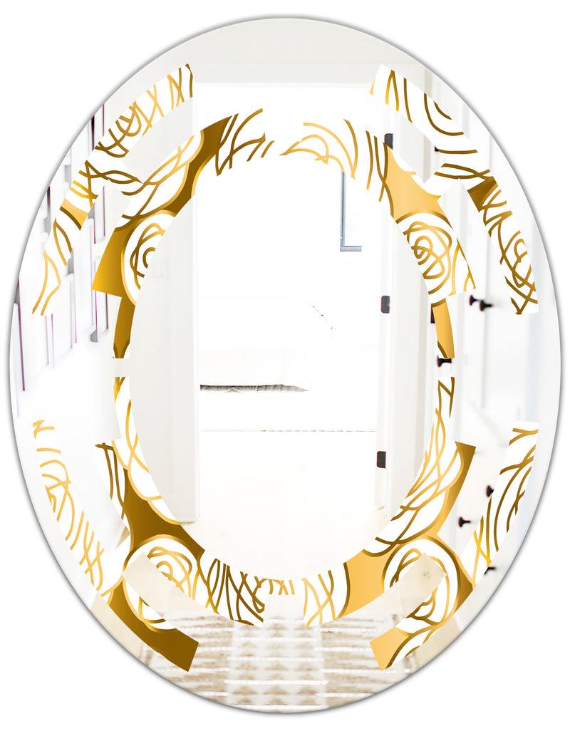 DesignQ Golden Floral III - Modern Round Or Oval Wall Mirror - Space