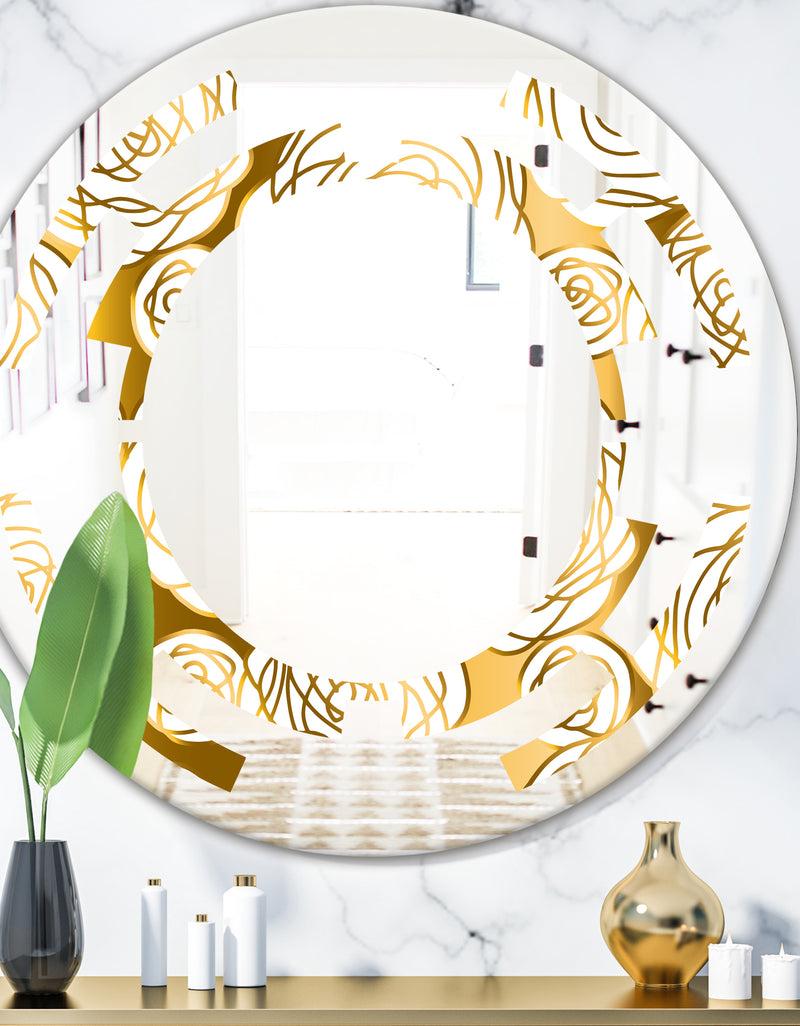 DesignQ Golden Floral III - Modern Round or Oval Wall Mirror - Space