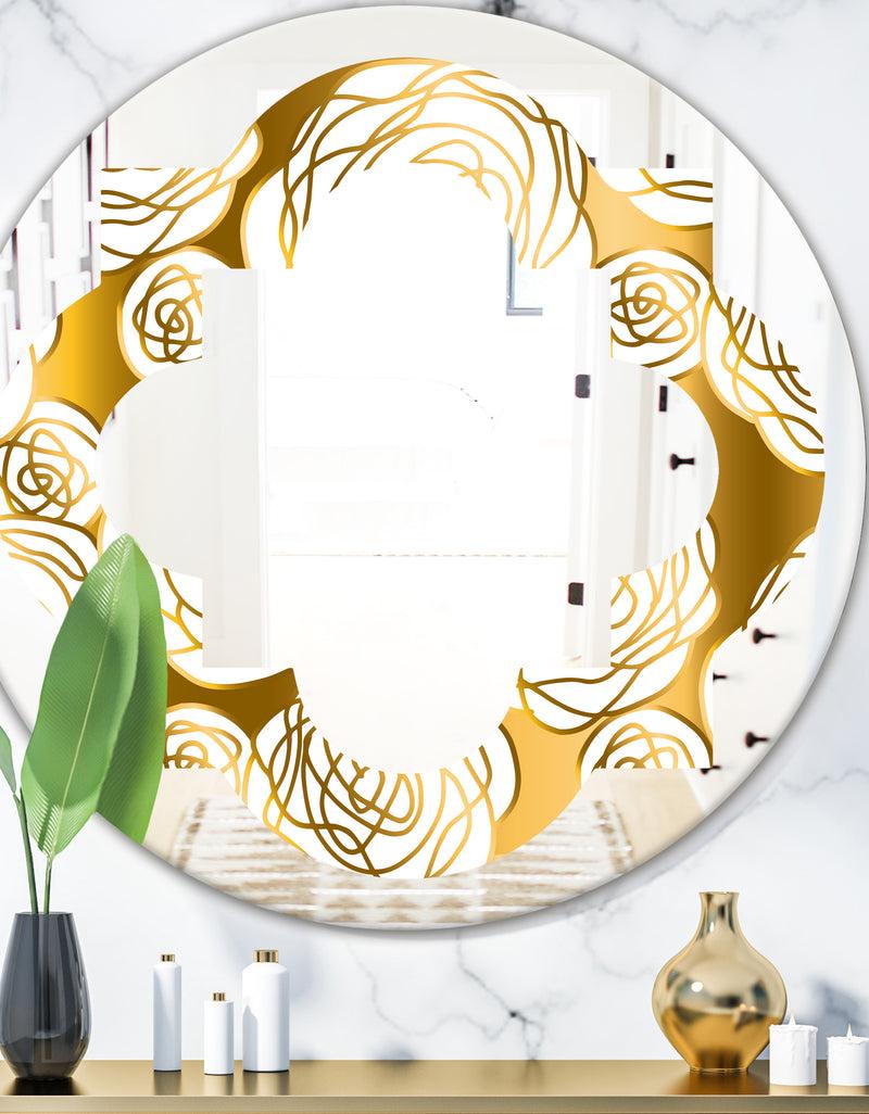 DesignQ Golden Floral III - Modern Round or Oval Wall Mirror - Quatrefoil