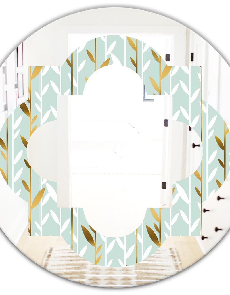 DesignQ Golden Foliage I - Modern Round Or Oval Wall Mirror - Quatrefoil
