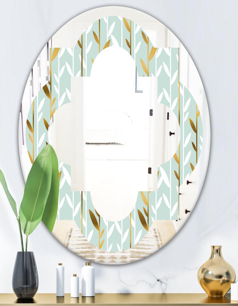 DesignQ Golden Foliage I - Modern Round Or Oval Wall Mirror - Quatrefoil