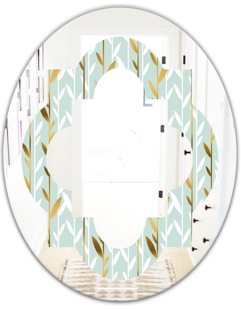 DesignQ Golden Foliage I - Modern Round Or Oval Wall Mirror - Quatrefoil