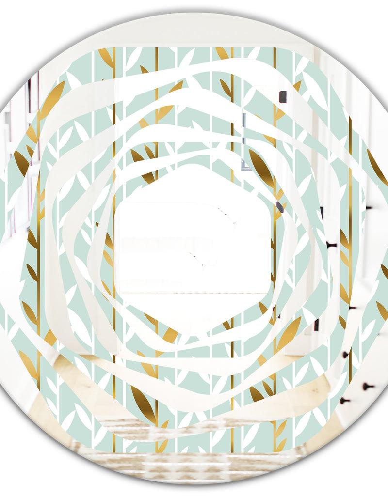 DesignQ Golden Foliage I - Modern Round Or Oval Wall Mirror - Whirl