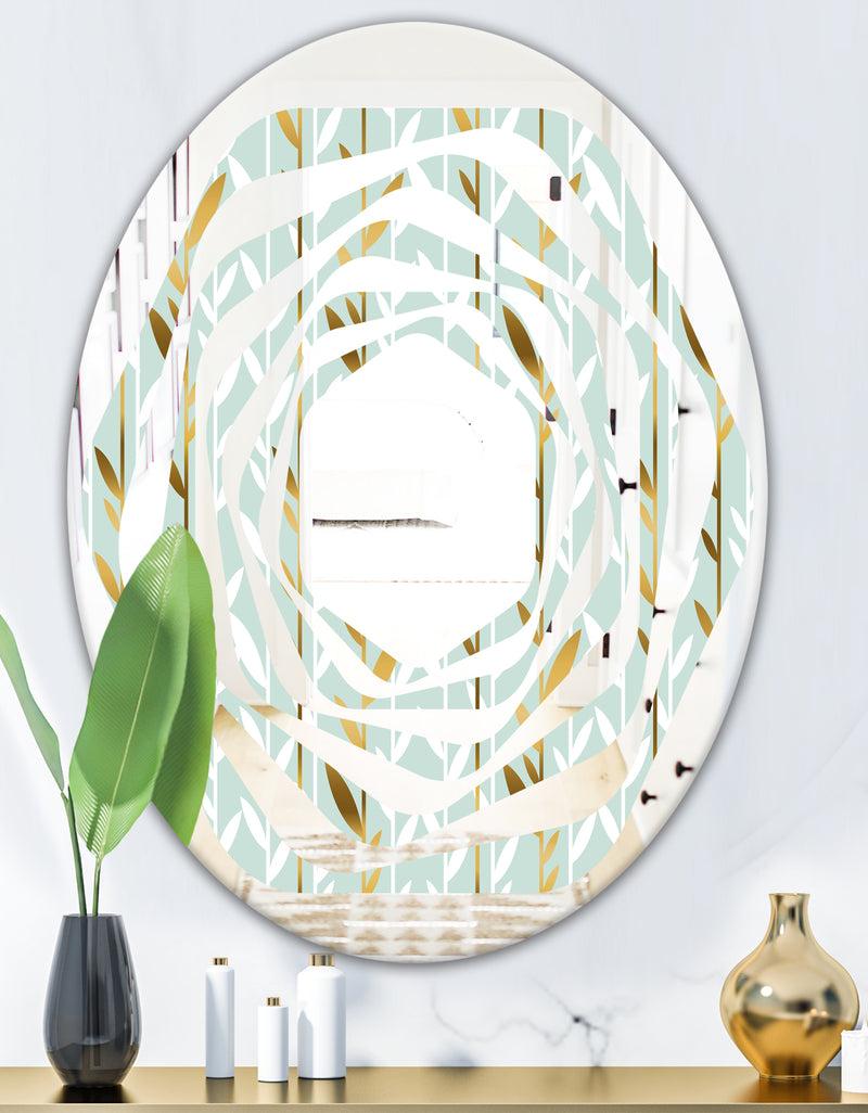 DesignQ Golden Foliage I - Modern Round Or Oval Wall Mirror - Whirl