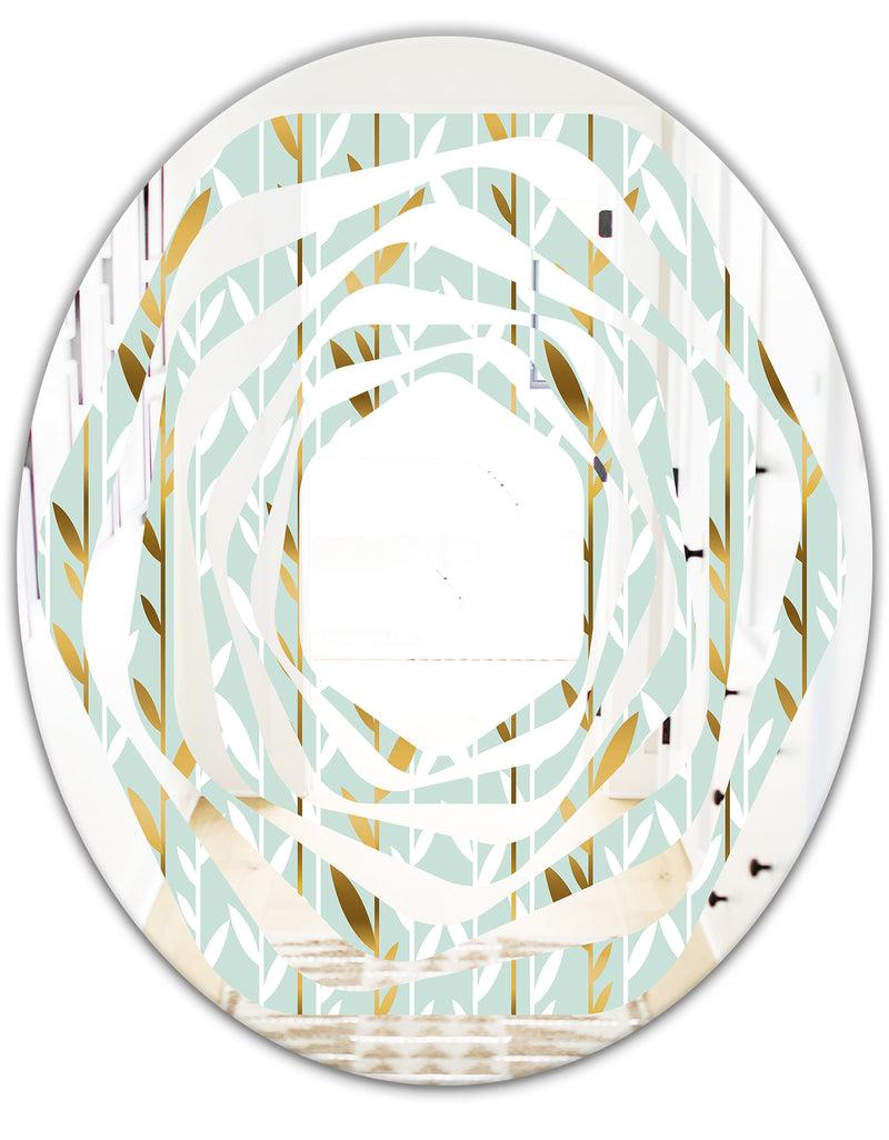 DesignQ Golden Foliage I - Modern Round Or Oval Wall Mirror - Whirl