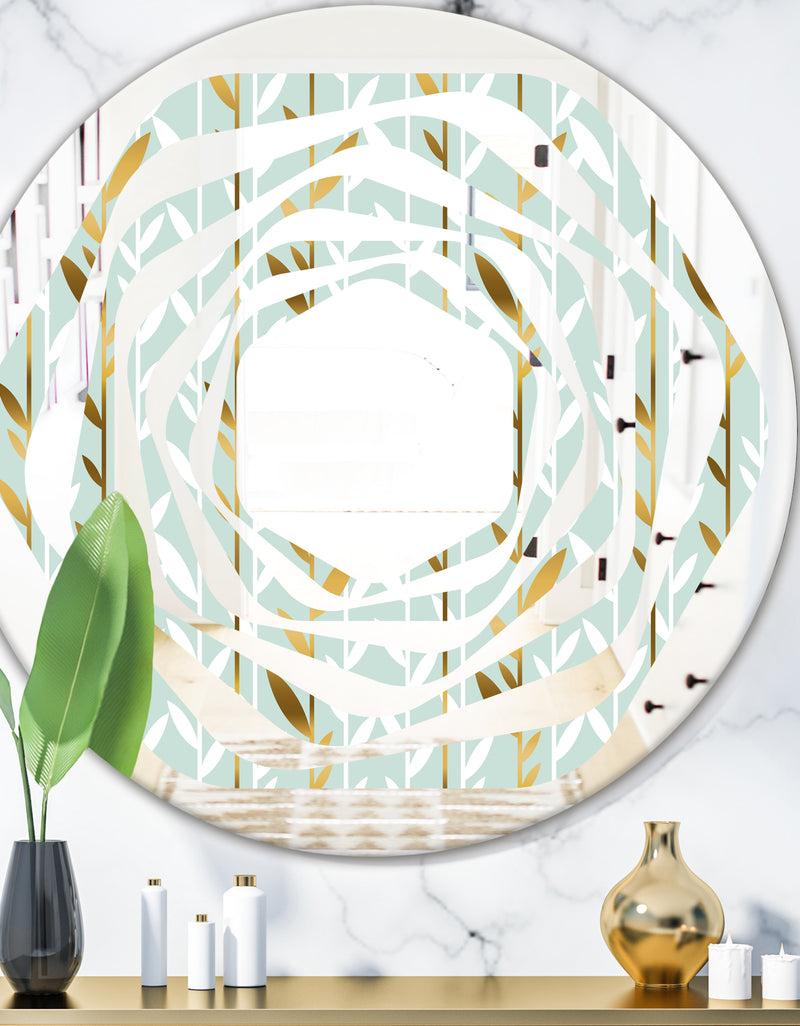 DesignQ Golden Foliage I - Modern Round or Oval Wall Mirror - Whirl