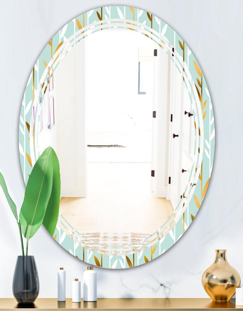 DesignQ Golden Foliage I - Modern Round Or Oval Wall Mirror - Triple C