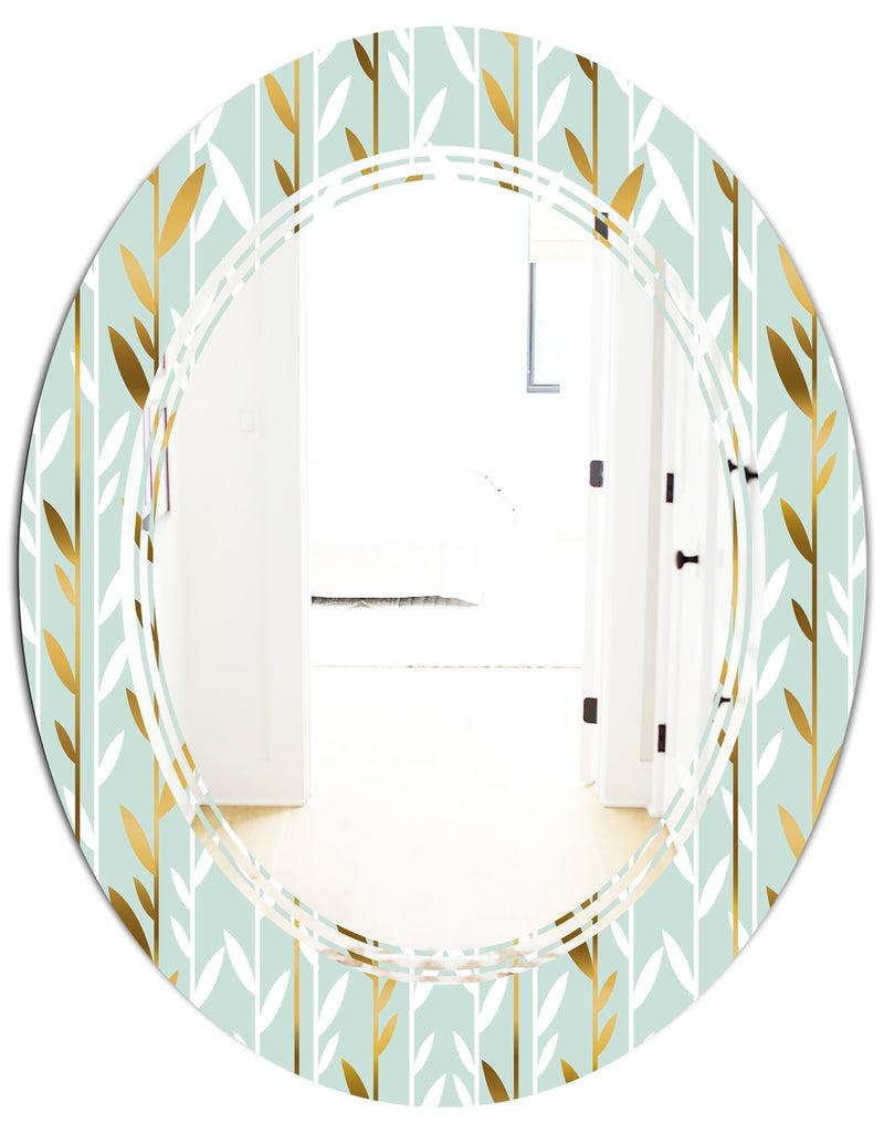 DesignQ Golden Foliage I - Modern Round Or Oval Wall Mirror - Triple C