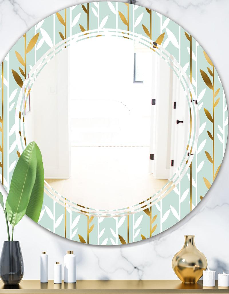 DesignQ Golden Foliage I - Modern Round or Oval Wall Mirror - Triple C