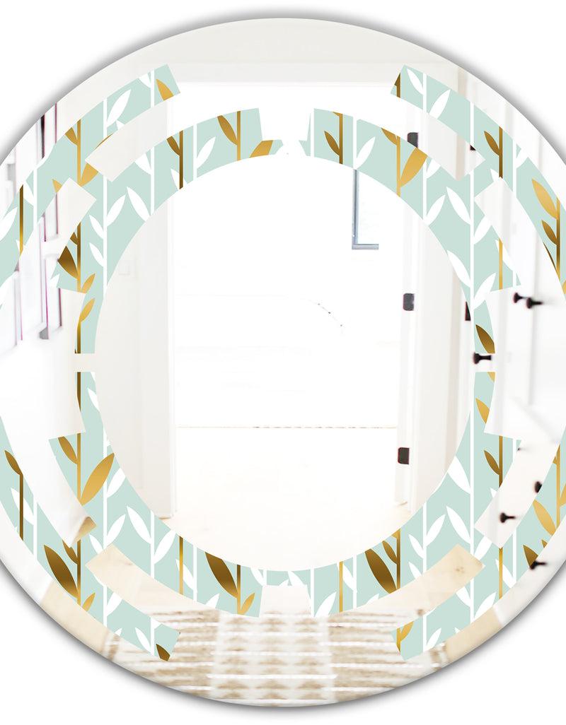 DesignQ Golden Foliage I - Modern Round Or Oval Wall Mirror - Space
