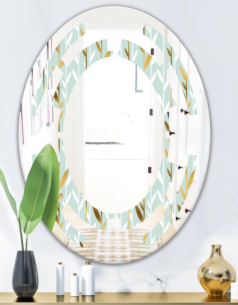 DesignQ Golden Foliage I - Modern Round Or Oval Wall Mirror - Space