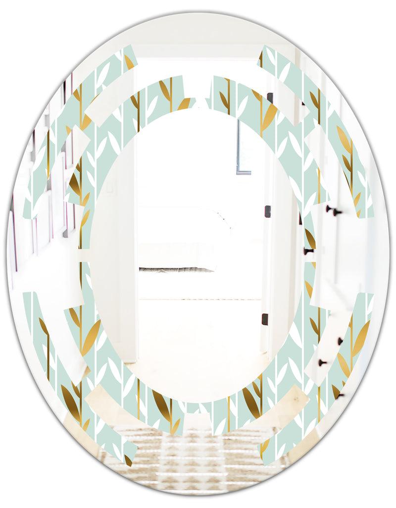 DesignQ Golden Foliage I - Modern Round Or Oval Wall Mirror - Space