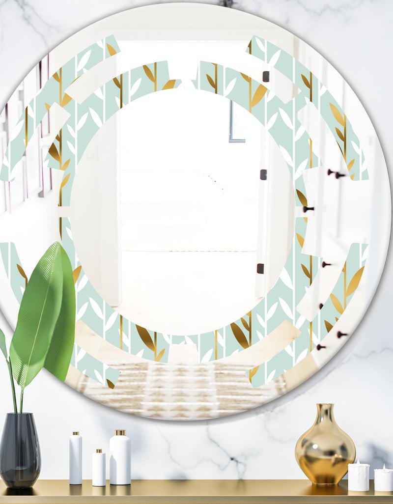 DesignQ Golden Foliage I - Modern Round or Oval Wall Mirror - Space