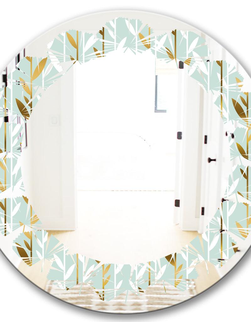 DesignQ Golden Foliage I - Modern Round Or Oval Wall Mirror - Leaves