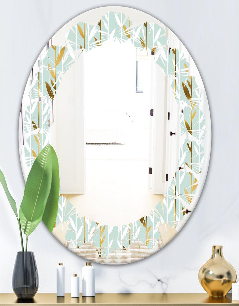 DesignQ Golden Foliage I - Modern Round Or Oval Wall Mirror - Leaves