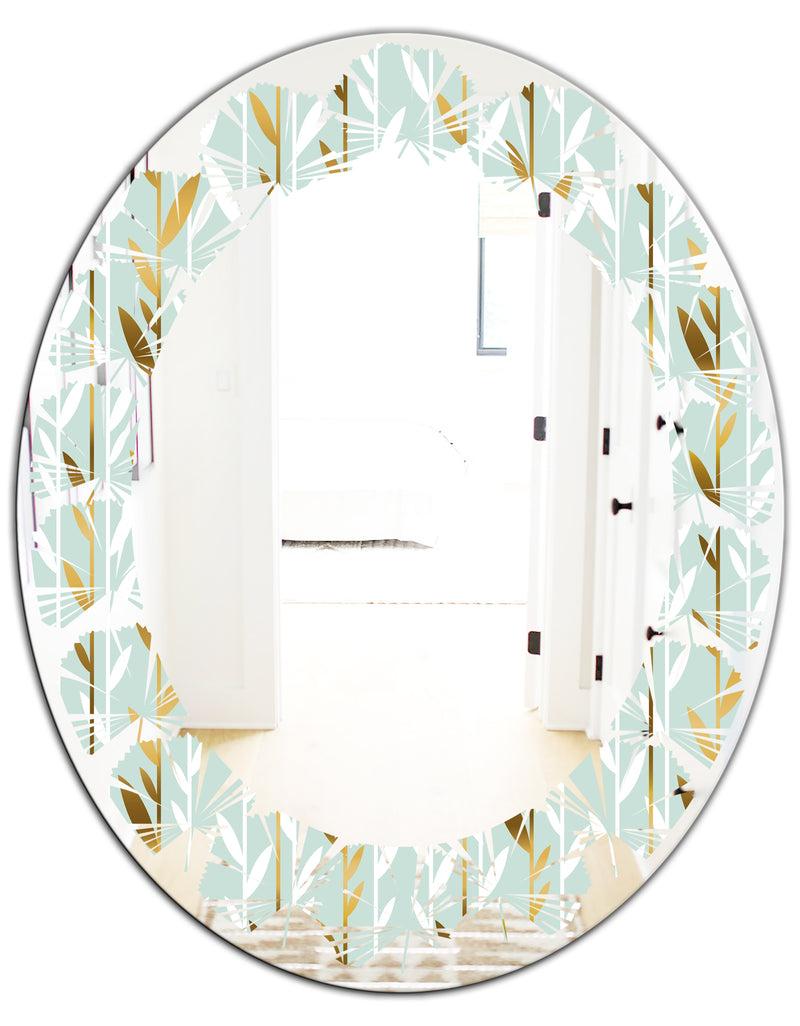 DesignQ Golden Foliage I - Modern Round Or Oval Wall Mirror - Leaves