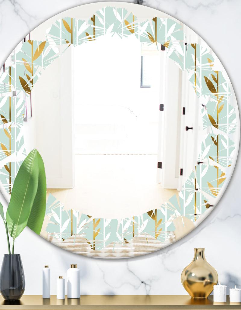 DesignQ Golden Foliage I - Modern Round or Oval Wall Mirror - Leaves