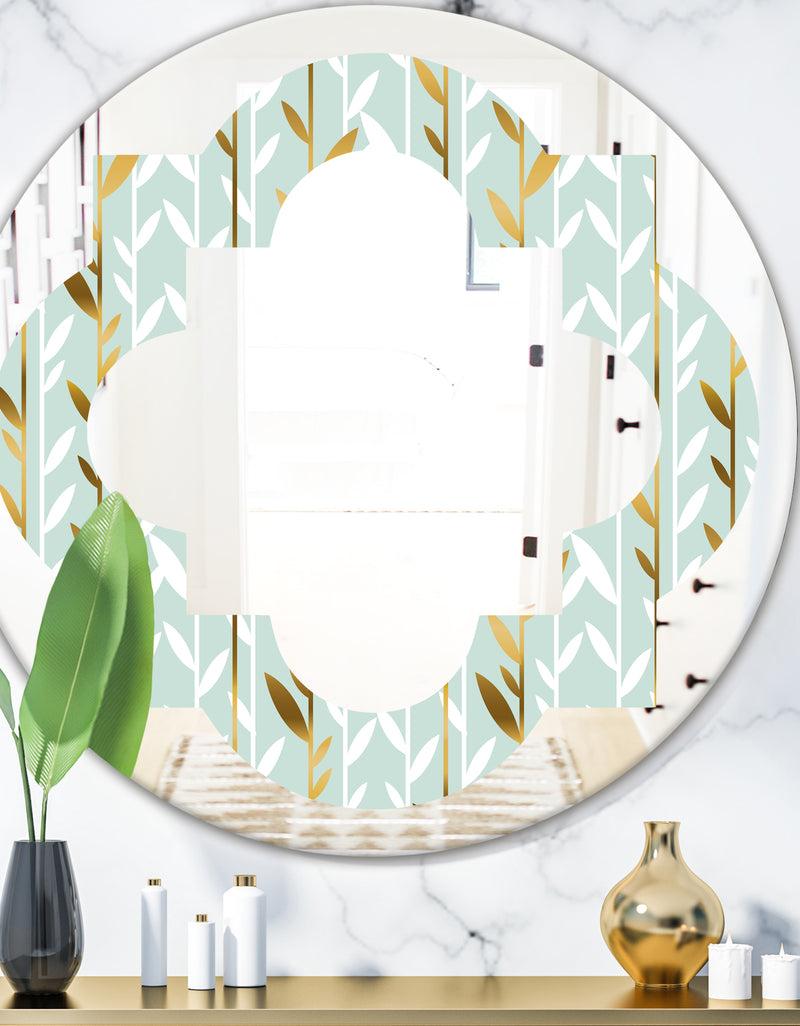 DesignQ Golden Foliage I - Modern Round or Oval Wall Mirror - Quatrefoil