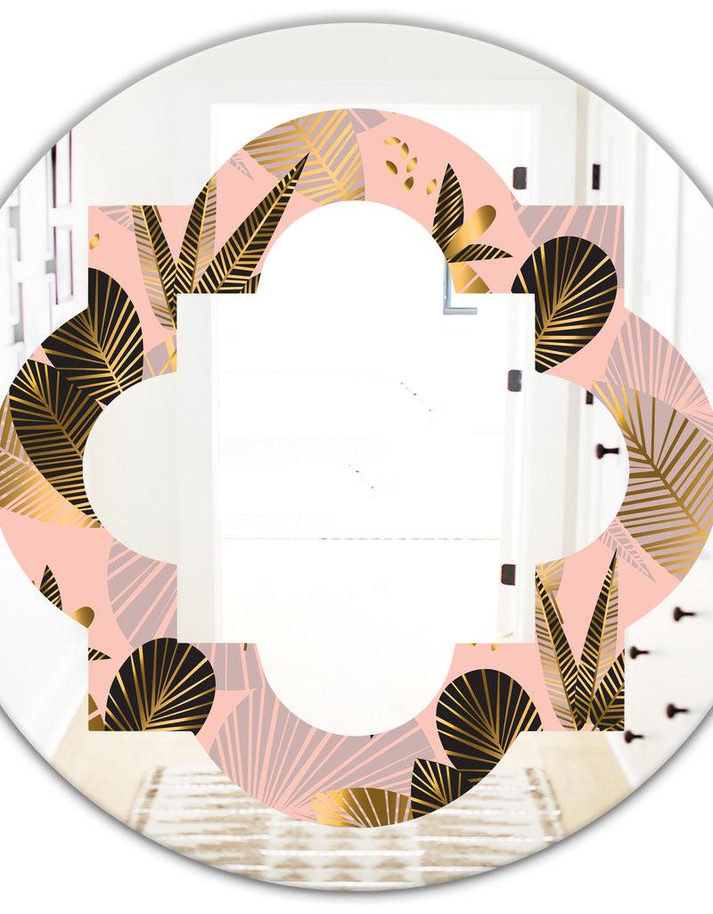 DesignQ Golden Foliage III - Modern Round Or Oval Wall Mirror - Quatrefoil