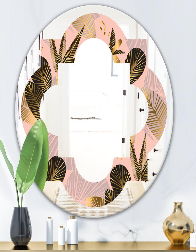 DesignQ Golden Foliage III - Modern Round Or Oval Wall Mirror - Quatrefoil