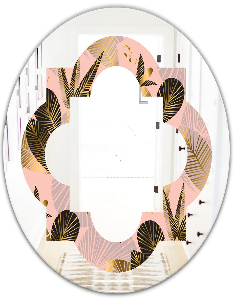 DesignQ Golden Foliage III - Modern Round Or Oval Wall Mirror - Quatrefoil