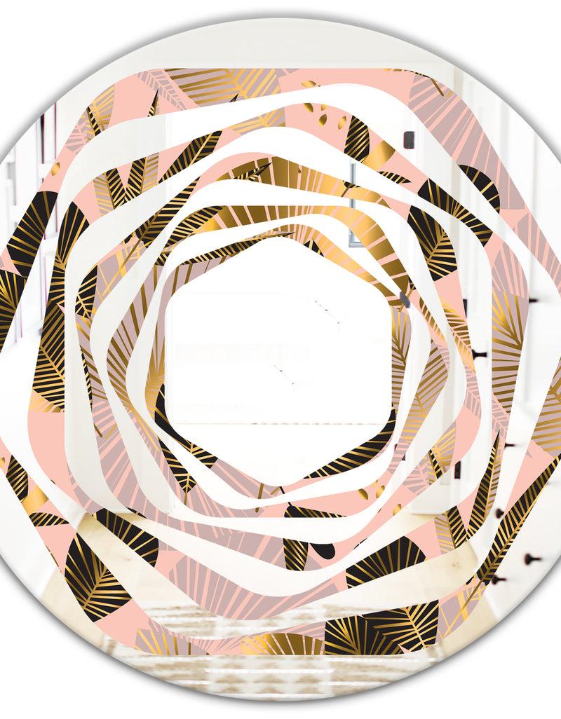 DesignQ Golden Foliage III - Modern Round Or Oval Wall Mirror - Whirl